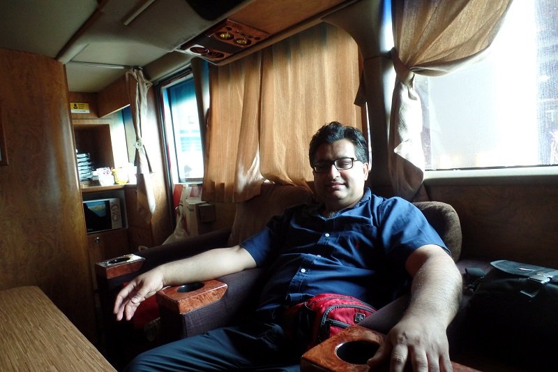 Lounge area in the bus from kl to singapore