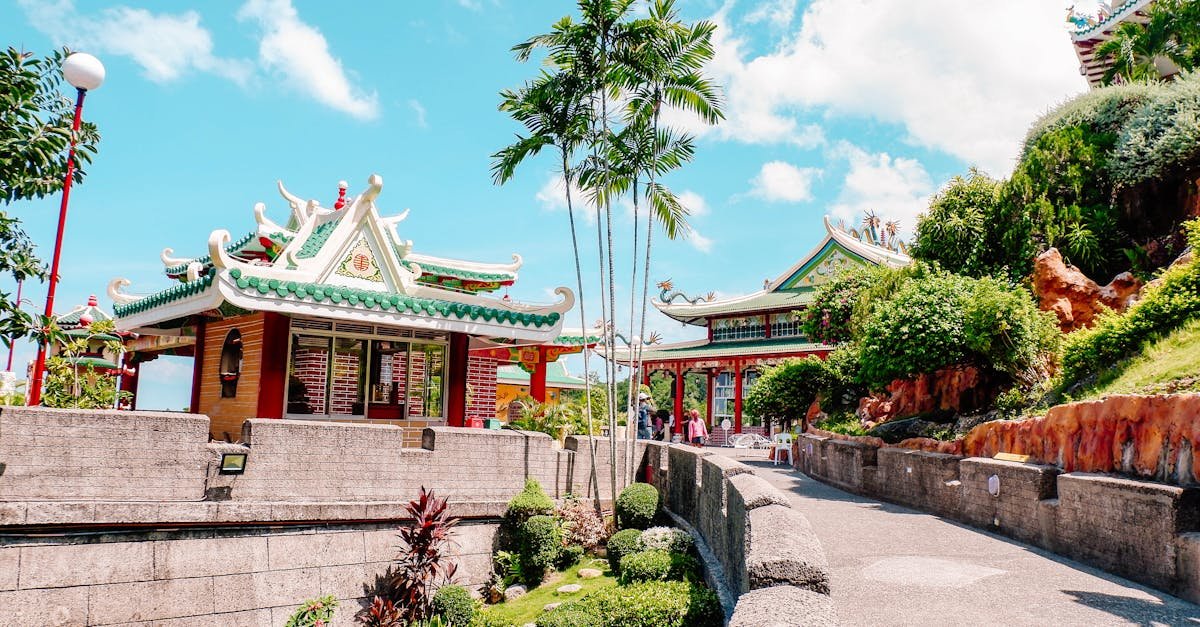Scenic view of Taoist Temple surrounded by lush gardens in Cebu City, Philippines.